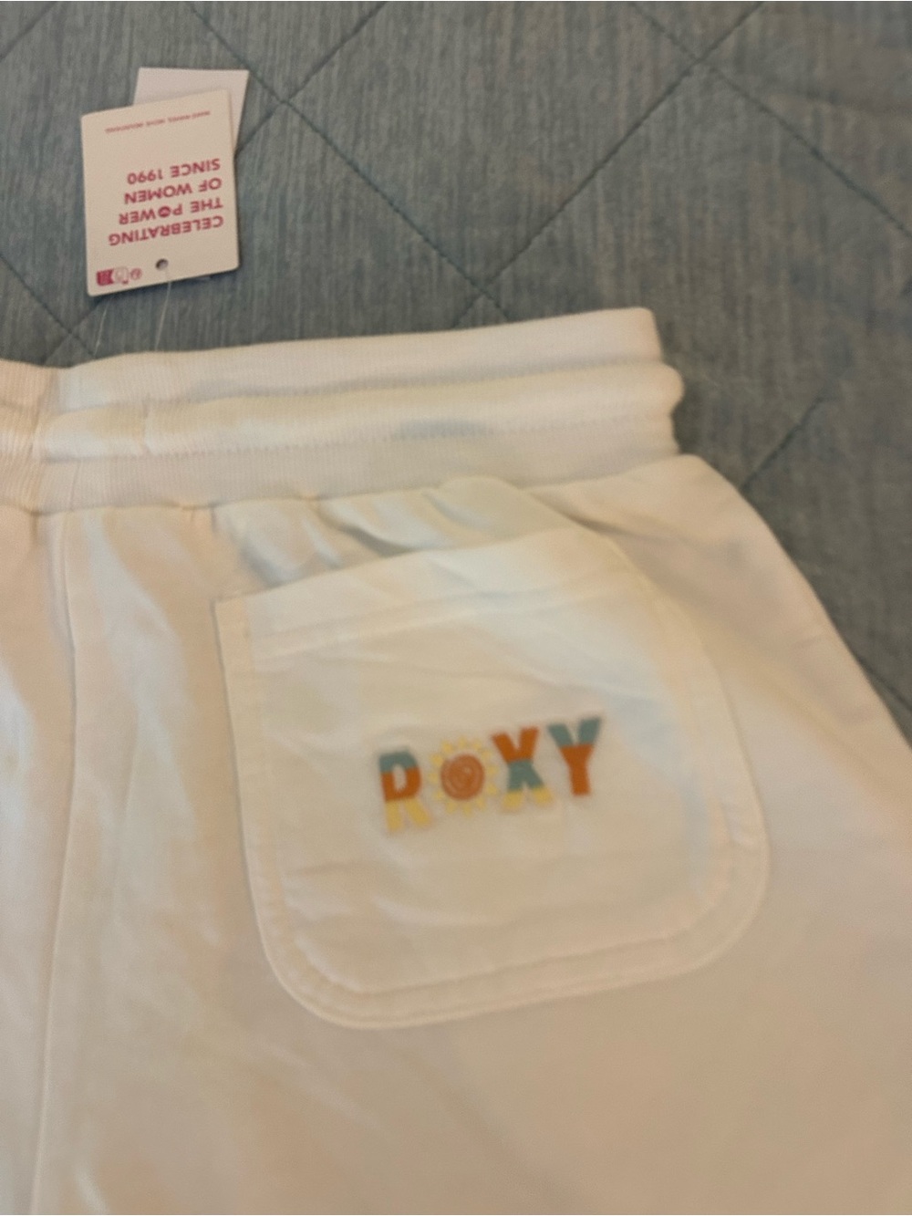 Roxy White Athletic Shorts with Multicolor Logo
